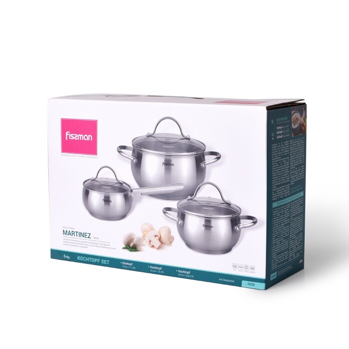 Набір посуду  зі скляними кришками  6 предметів MARTINEZ  Fissman