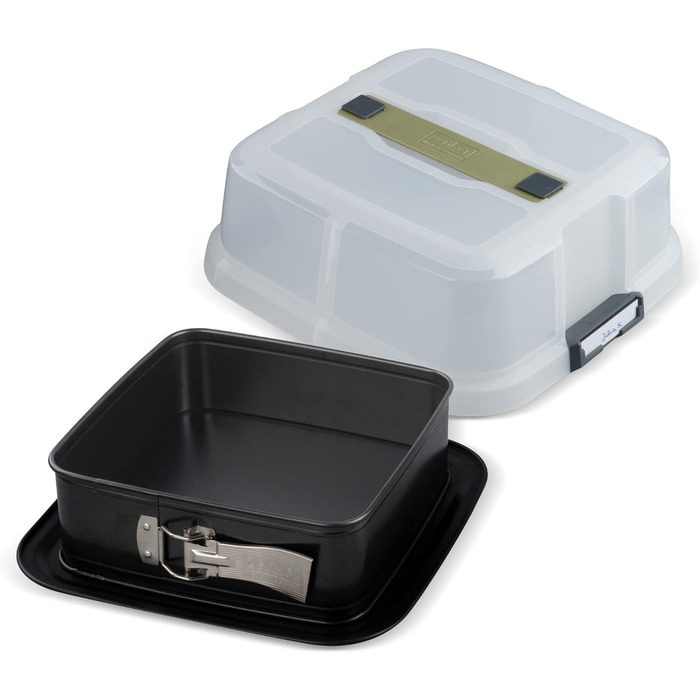 Квадратна пружинна форма Zenker Bake, Click & Go з капюшоном 24 x 24 x 8 см Форма для випічки з відповідною кришкою для прямого транспортування Форма для торта для випікання та транспортування