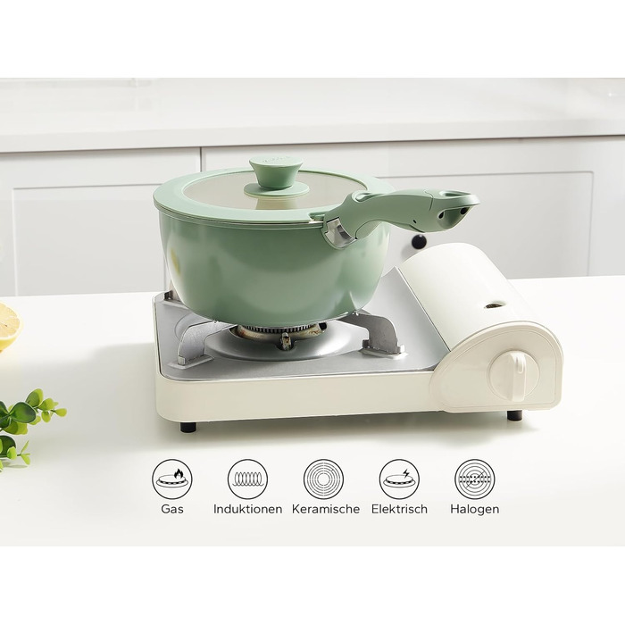 Набір кухонного посуду з керамічним антипригарним покриттям, 16 предметів, зелений Redchef