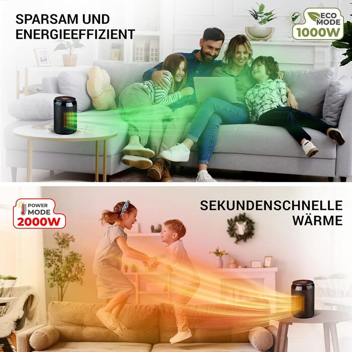 Керамічний тепловентилятор LIFELONG енергозберігаючий, тихий - incl. app & WiFi, пульт дистанційного керування 2000 Вт електричний, внутрішня кераміка Електричний обігрівач променистий обігрівач eco heat Еко теплий