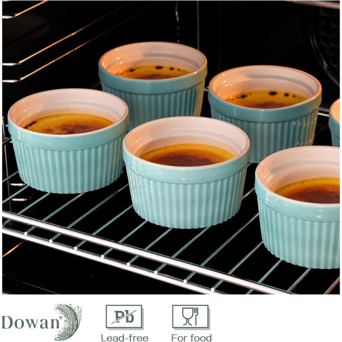 Набор крем-брюле DOWAN, 6 фарфоровых чашек для суфле с антипригарным покрытием, миски для крем-брюле для вкусного приправленного мяса, миски для рагу, духовка, микроволновая печь, можно мыть в посудомоечной машине, Ø10 см (235 мл, синий)