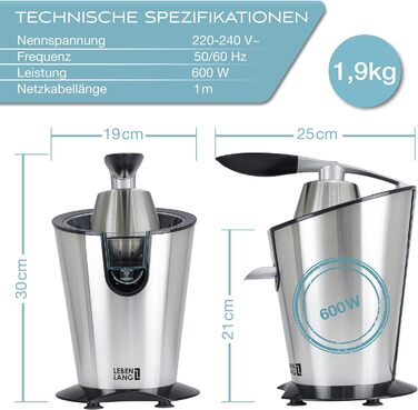 Соковижималка електрична 600 Вт для цитрусових LEBENLANG