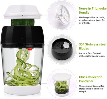 Спіральна овочерізка 4 в 1 з контейнером, чорна MENNYO