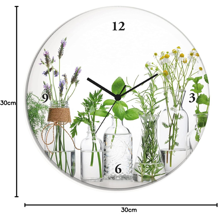 Настінний декор Настінний годинник без цокання Скло Ø 30 см Круглий Безшумні фрукти Фрукти Апельсин у воді Фрукти Сучасна їжа T5UI (Олії з травами, кварцовий годинник)