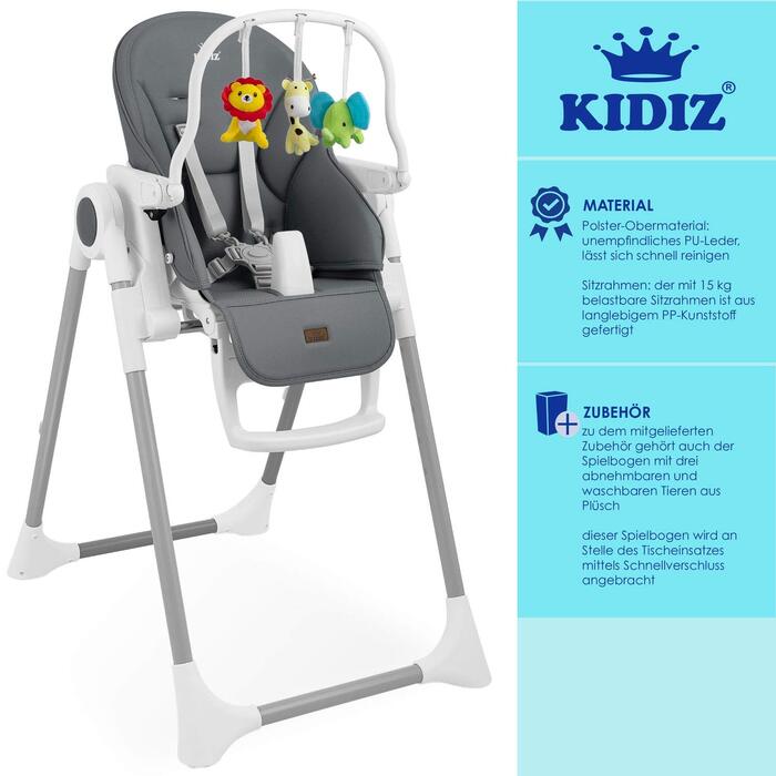 Дитячий стільчик для годування від 6 місяців темно-сірий Kidiz
