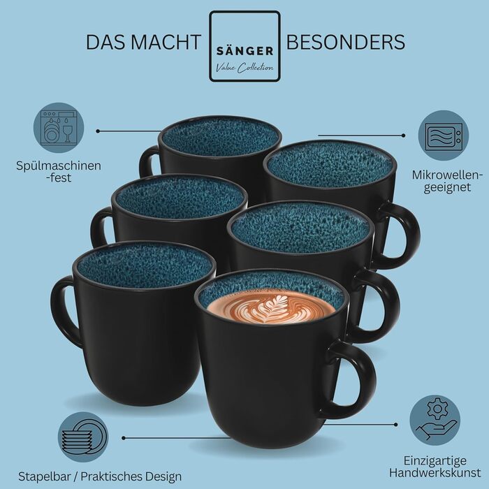 Кам&39яні миски для пасти 6 предметів, набір мисок для пасти на 6 осіб, набір мисок, придатний для миття в посудомийній машині та мікрохвильовій печі, велика багатофункціональна миска темно-сірого кольору 750 мл VALUE COLLECTION (Vigo, кавова кружка 6 пре