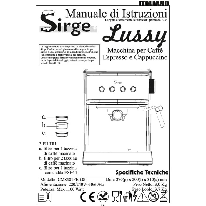Кавоварка 1,5 л 1100 Вт Sirge