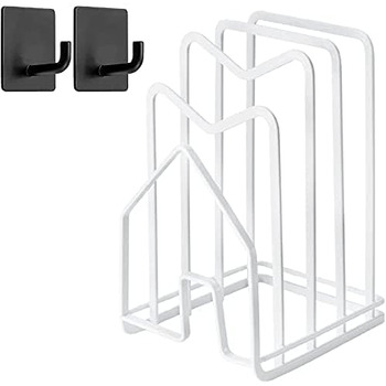 Тримач кришки для каструлі для кухонної стільниці, 12,5 x 14,5 x 21,5 см (білий з 2 клейкими гачками) LINFIDITE