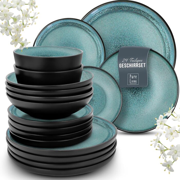 Набір посуду з керамограніту на 6 персон, 24 предмети, чорний/петролевий Ibiza Pure Living