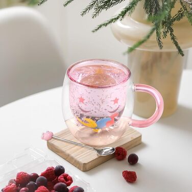 Двостінні милі келихи для лате макіато з різдвяною ялинкою 270 мл Кавова чашка Різдвяна кружка з ситечком для чаю з різдвяною ялинкою Чайні склянки для молока, льоду, різдвяні подарунки для жінок і дітей (Тип 7-чашка єдинорога, Тип 7-280 мл*1)