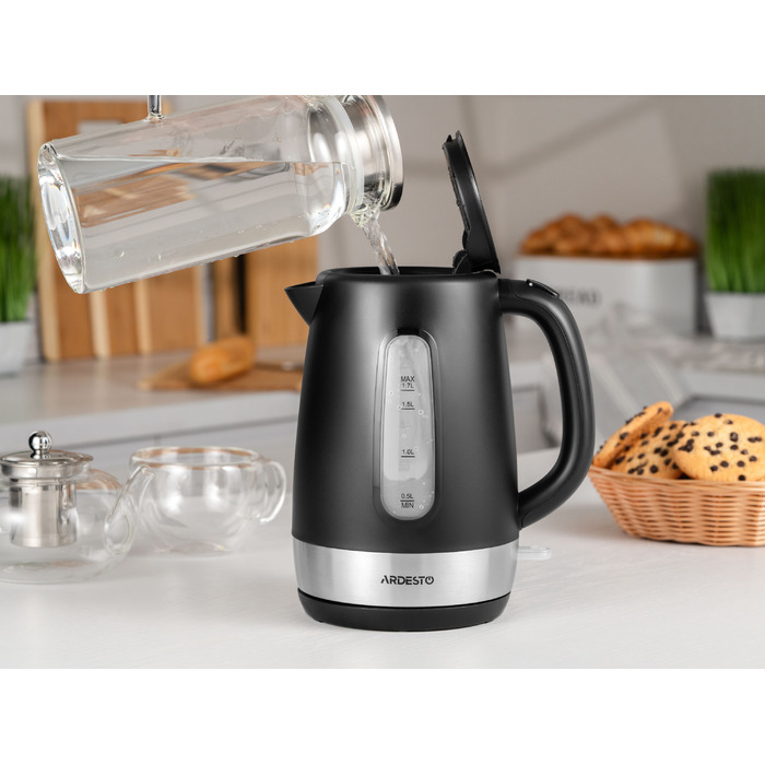 ARDESTO Електрочайник 1.7л, Strix, пластик, чорний матовий