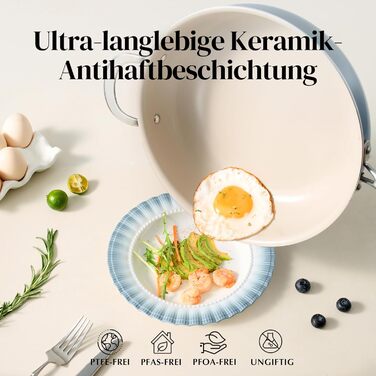 Сковорода с керамическим покрытием и стеклянной крышкой 28 см, синяя Redchef