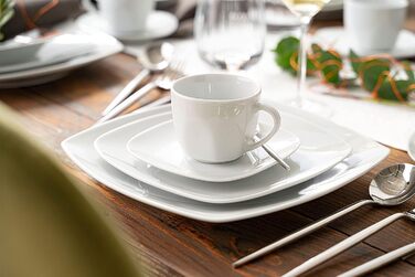 СПІВАЧКА Набір тарілок Striking 18 шт. , Порцеляновий набір посуду 6 персон, Посуд можна мити в посудомийній машині, Посуд з обідніми тарілками та глибокими тарілками, Посуд квадратний білий, Столовий сервіз сучасний (комбінований сервіз 30 шт. )