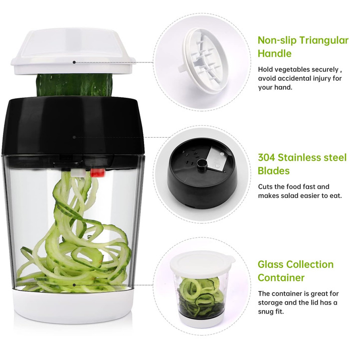 Спіральна овочерізка 4 в 1 з контейнером, чорна MENNYO