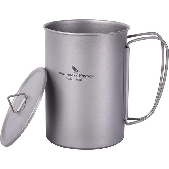 Безмежна титанова чашка Voyage з титановою спортивною пляшкою для води з плоскою кришкою 35.5 рідких унцій/1050 мл ультралегка, герметична для кемпінгу на відкритому повітрі, походів (чашка 600 мл)