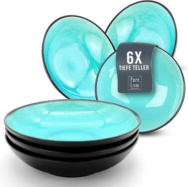 Набір кавових чашок з 6 шт. Ibiza - Чашки з кераміки преміум-класу, можна мити в посудомийній машині та мікрохвильовій печі, стійкий до подряпин - Стильний набір чашок для чаю та кави - чистий живий посуд, набір посуду в аквамарині (глибокі тарілки (6x))