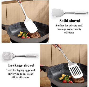 Набір кухонного начиння ReaNea з нержавіючої сталі, 4 предмети, кухонний набір інструментів включає набір металевих шпателів, кухонну шумівку, ополоник, необхідні кухонні помічники, необхідні для нового дому. 4 предмети
