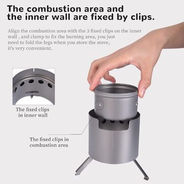 Кемпинг Титановая дровяная печь со семными подставками для кастрюль и складными ножками Двойная стенка Уличная духовка Proable Легкая спиртовая горелка На открытом воздухе Travel Camp Spirit Stove Нагревательная печь (Ti2014c Дровяная печь)