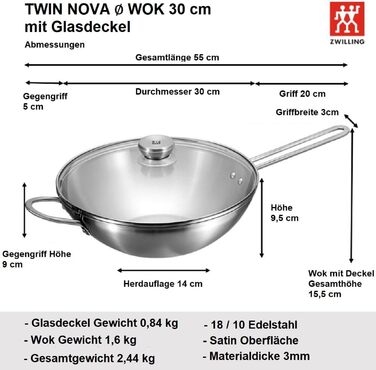 Сковорода вок 30 см со стеклянной крышкой Twin Nova Zwilling