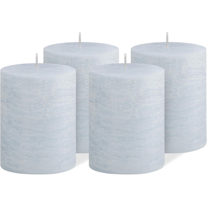 Набір із 4 свічок-стійок Brandsseller 7 x 10 см фарбовані та виготовлені з парафіну сільські свічки з тривалим часом горіння декоративні свічки для прикраси столу, Різдва та вечірок (7 x 10 см набір із 4 шт. , світло-блакитний)