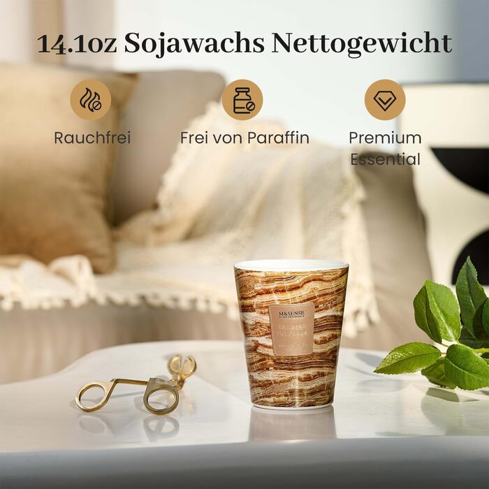 Ароматизована свічка M&SENSE велика Чорні ароматизовані свічки у склянці Ароматизована свічка з натурального соєвого воску Розслаблююча ароматерапія Подарунок для жінок та чоловіків, Різдво 75 годин горіння та 2 гніти (гаряча карамель еспресо, 400 г)