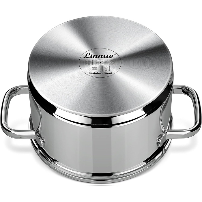 Маленька індукційна каструля Linnuo 16 см зі скляною кришкою, маленька каструля об&39ємом 1,5 л виготовлена з нержавіючої сталі 18/10, ручка не нагрівається, коване дно для всіх плит, міні-каструля, каструля для молока, індукційна каструля (20 см 3,5 л)