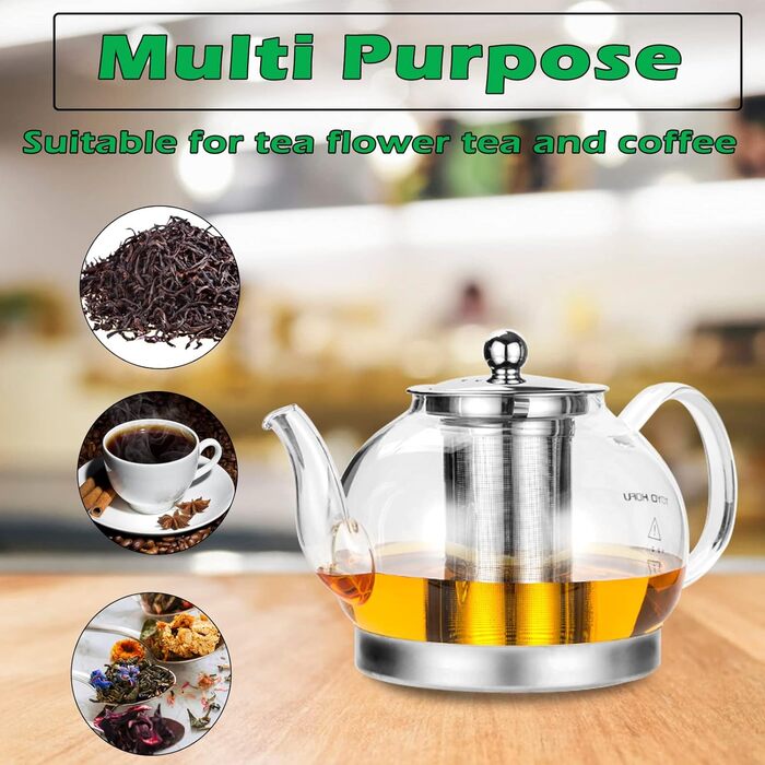 Термостойкий чайник из прозрачного стекла со семным ситечком, 1,2л TOYO HOFU