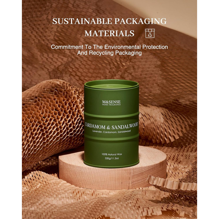 Ароматичні свічки M&SENSE з натурального соєвого воску, натуральна соєва свічка для домашнього декору, тривалий час горіння до 70 годин, класні подарунки-свічки для чоловіків і жінок (320 г, кардамон)