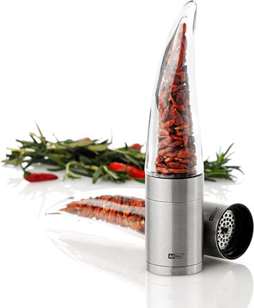 С начинкой из перца чили Резак чили с оригинальным режущим блоком Резак для специй в элегантной подарочной упаковке Матовая нержавеющая сталь (кофемолка для чили двойная кофемолка)