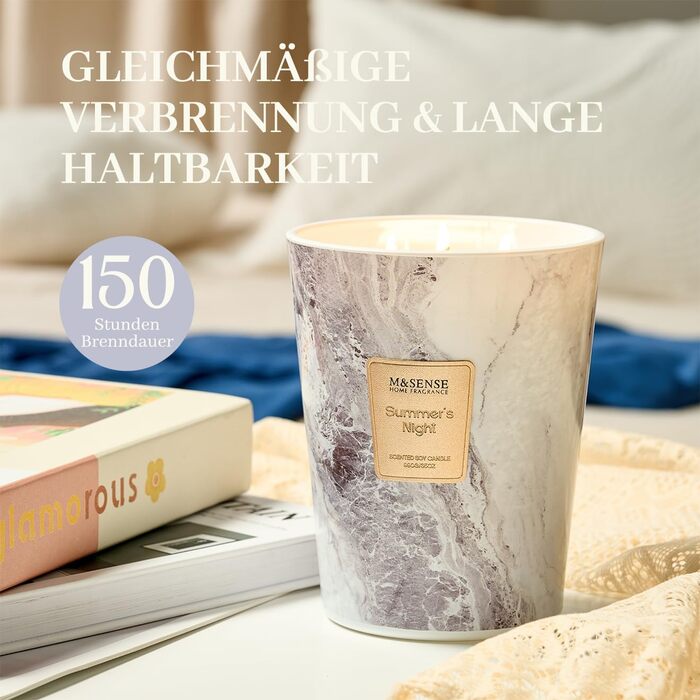 Ароматизована свічка M&SENSE велика Чорні ароматизовані свічки у склянці Ароматизована свічка з натурального соєвого воску Розслаблююча ароматерапія Подарунок для жінок та чоловіків, Різдво Час горіння 75 годин та 2 ґноти (літня ніч, 990 г)