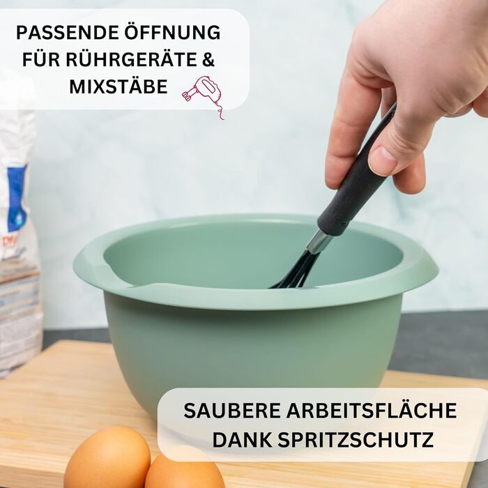 Миска для випічки Westmark 3,5 л - з носиком - кришка з двох частин - миска для змішування без бісфенолу А, нековзна та придатна для миття в посудомийній машині (червона/біла) (м'ятно-зелена, без кришки)