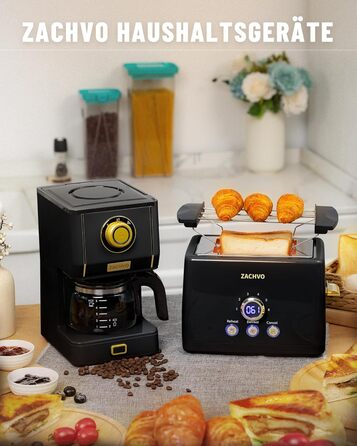 Тостер на 2 скибочки, тостер ZACHVO з підігрівом булочок, 6 рівнів підрум&39янювання, 850 Вт, знімний піддон для крихт, світлодіодний екран, високий підйом, розігрів, розморожування, функція скасування