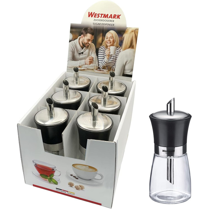 Дисплей дозатора цукру Westmark, вміст 6 дозаторів, ємність 190 мл кожен, скло/нержавіюча сталь/пластик, чорний, прозорий/чорний/сріблястий, 63592611 дозатор цукру 6 шт. чорний