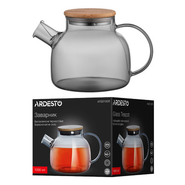 Чайник ARDESTO Iceberg, 1000мл, боросиликатное стекло, бамбук, сырой