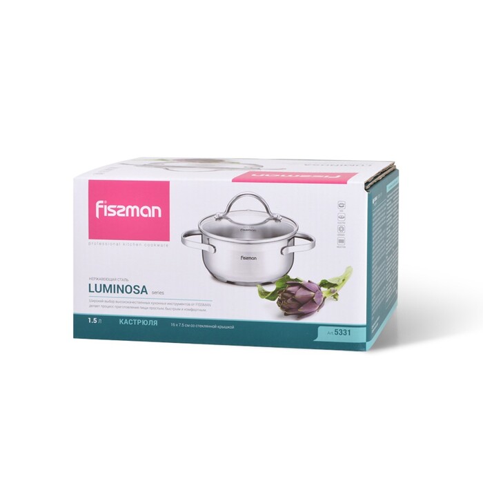 Кастрюля со стеклянной крышкой 16 см 1,5л LUMINOSA Fissman