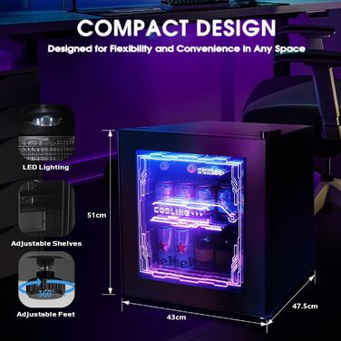 Міні-холодильник зі світлодіодним освітленням 48 л чорний HCK