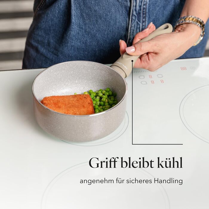 Алюмінієва каструля FLORINA 16 см 1,6 л Підходить для індукції Керамічне покриття, стійке до подряпин М&39яка ручка під дерево Термостійка Для всіх варильних поверхонь Легко миється (ISLA, 1,1 л - 16 см)