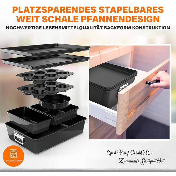 Набір форм для випічки NutriChef - Набір із 8 антипригарних форм для випічки - Без PFOA, PFOS, PTFE, придатний для використання в духовці до 232C - Кругла форма для випічки, форма для хліба, форма для мафінів та форма для дека, придатна для миття в посудо