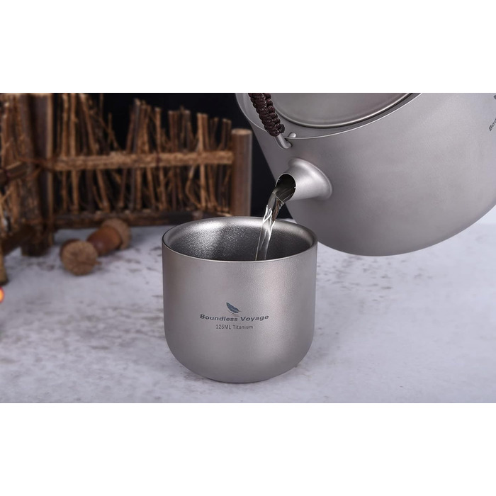 Титанова чашка 125 мл Чашка для чаю Кавова чашка Двошарова чашка проти опіків Кемпінг Портативний посуд Внутрішній відкритий сад Елегантний круглий посуд для напоїв Ti3048D (2 шт. )