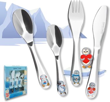 Дитячі столові прибори Пінгвін, набір 4 предмети Koru Kids
