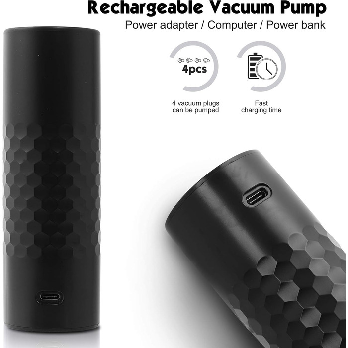 Вакуумна помпа для вина автоматична з пробками, чорна WIWONEY