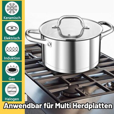 Велика каструля TEAMFAR, каструля з нержавіючої сталі, індукційна плита, скляна кришка, 3-шарове дно для всіх типів плит, каструля для пасти 26 см, каструля для м&39яса, без покриття та нетоксична, можна мити в посудомийній машині (5,7 літра)