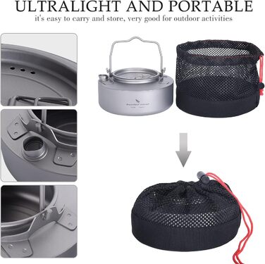 Титановий чайник для кемпінгу 700 мл. зі складною ручкою iBasingo