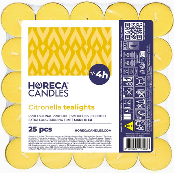 Свічки Horeca - Чайні свічки з цитронелою - Набір свічок, жовті - Ароматичні свічки з часом горіння 4 години - Для використання на вулиці, на балконі, в пікніку, на кемпінгу (25)