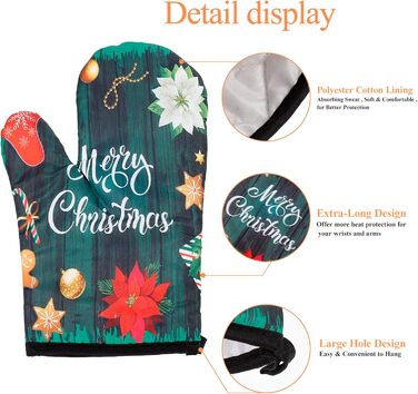 Різдвяний набір з 2 прихваток та 2 рукавичок для духовки, 4 предмети, зелений Beaupretty