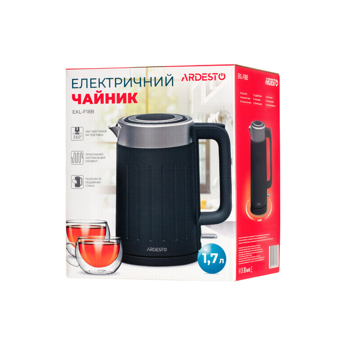 ARDESTO Электрочайник EKL-F18B/1.7л/2200Вт/strix контроль/черный