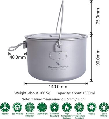 Титановий підвісний горщик зі складною ручкою 1,3 л.  Boundless Voyage