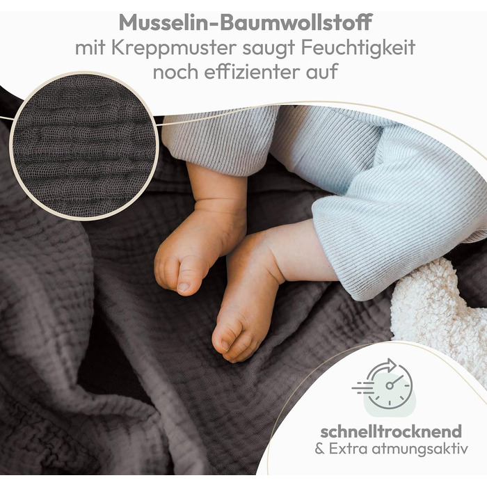 Серветки для відрижки в наборі з 10 шт. з чистої бавовни - Нетоксичні муслінові серветки 70x70 - Абсорбуючі муслінові серветки - Муслінова тканина як мусліновий підгузок, який можна прати - Бежевий (Антрацит, 20 шт. )