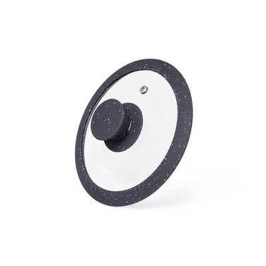 Кришка Fissman 16 см ARCADES з 'мармуровим' силіконовим обідком колір чорний скло (19900)