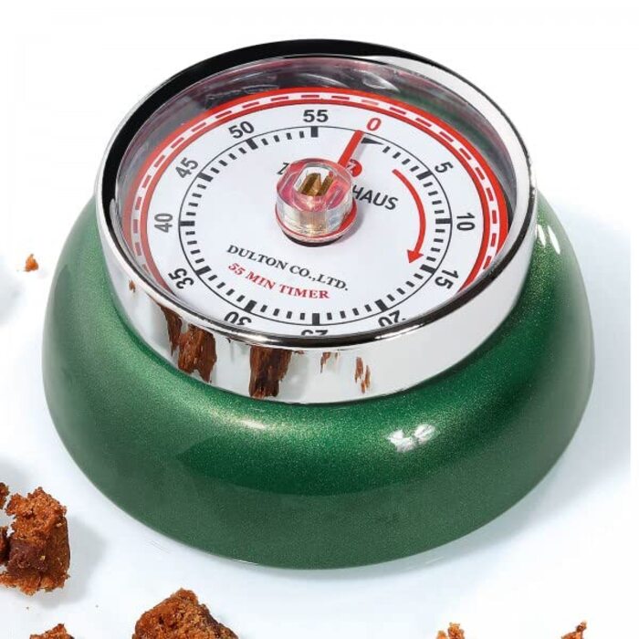 Кухонний таймер Zassenhaus ШВИДКІСТЬ Ø 7 см х 3 см Гоночний зелений без батарейок Корпус з нержавіючої сталі Таймер для яєць магнітний Ретро кухонний будильник аналоговий Кухонний годинник 55 хв з механічним регулюванням